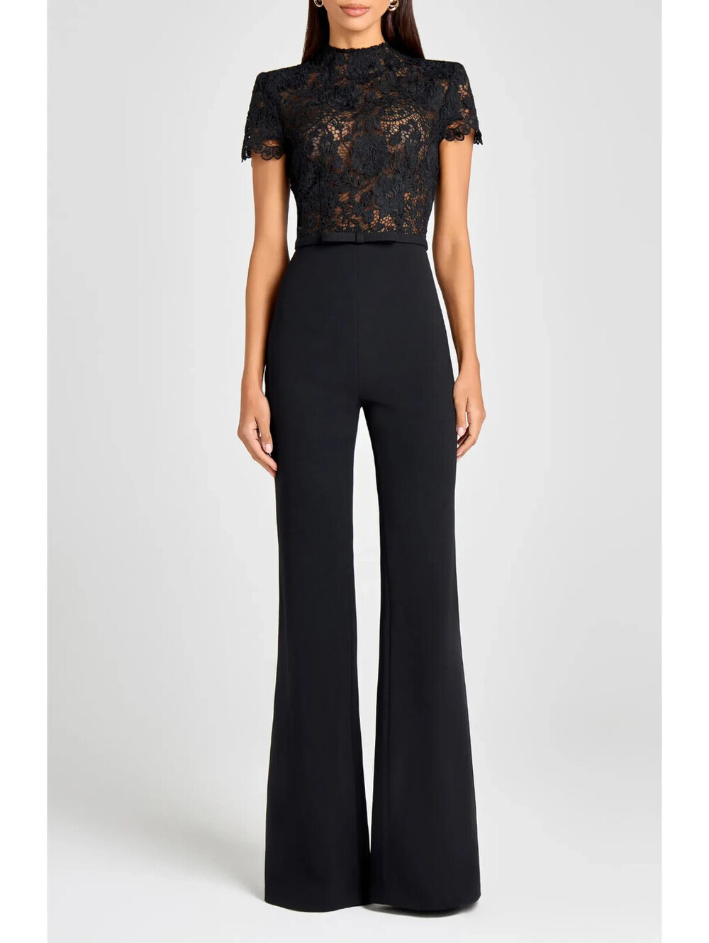 NEW Nadine Merabi Harriet Lace Bodice Wide Leg Jumspuit in black SZ L #LD569